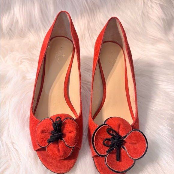 Kate Spade Red Suede Peep-Toe Heels - Picture 1 of 11